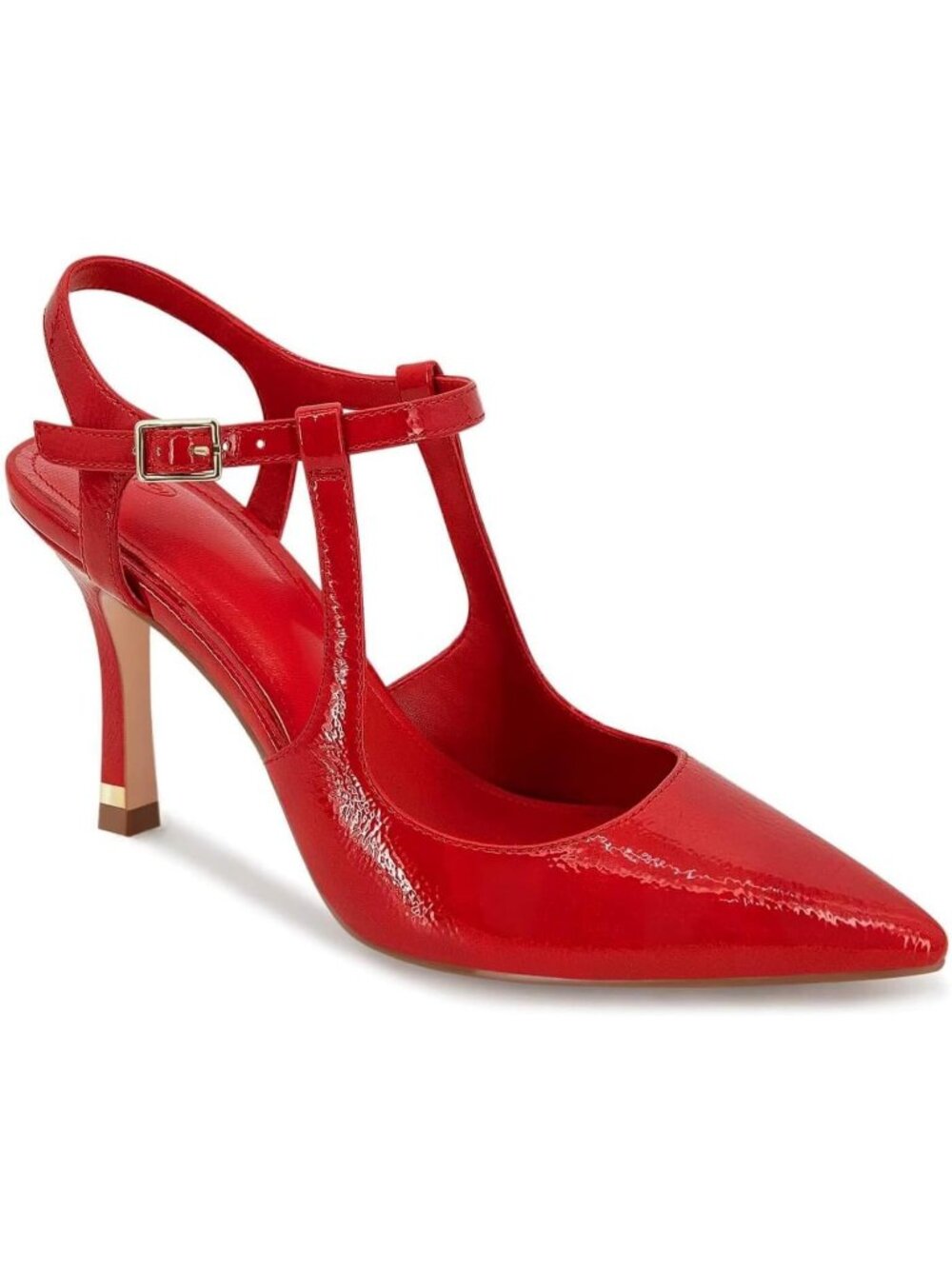 Women's Red Faux Leather Pointed Toe Ankle Strap Sexy Stiletto Dress High Heels